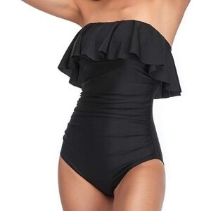 NWT Women's Smismivo One Piece Ruffle Flounce Ruched Swimsuit Black - Small‎